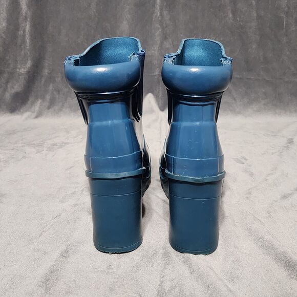 HUNTER TEAL CHUNKY BLOCK HEEL CHELSEA RAIN BOOTS Women's Size 8 - Picture 3 of 12